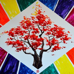 The Healing Tree, Original Oil Painting, 18 x 24, chakra, energy, yoga, rainbow, om, yoga studio art, one of a kind, thick oil paint zdjęcie 2