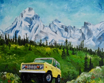 1970 Ford Bronco print, 8x10, 12x12, yellow, early Bronco, box bronco, gift for men