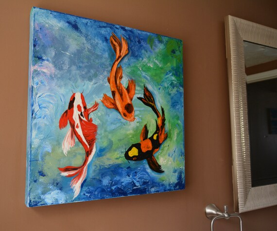Japanese Koi , Original Oil Painting on Stretched Canvas so No
