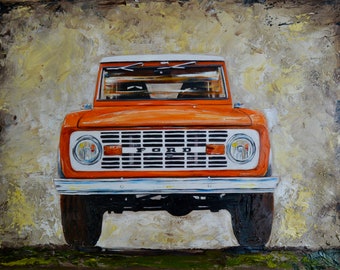 1968 Orange, Ford Bronco, Artist signed print, fathers day, gift, christmas, present, men, man, ford, bronco, 1960's, early bronco