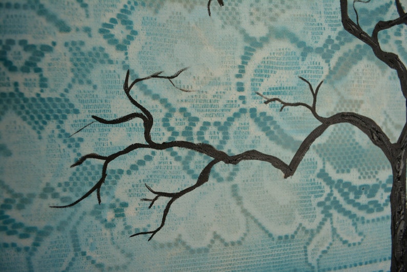 Bohemian Turquoise Lace Tree Silhouette, Original Painting, 12 x 16, on canvas no frame required, one of a kind image 4