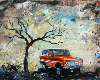1976 Orange Ford Bronco, Artist signed Print, fathers day, print, gift, present, early bronco