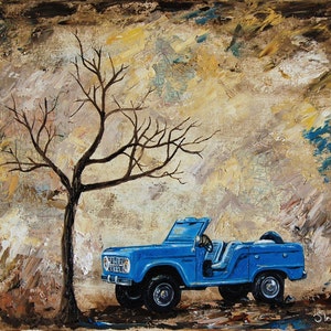 1966 Ford Bronco, artist signed print, early bronco, ford, blue, man cave, vintage, gift, 8x10