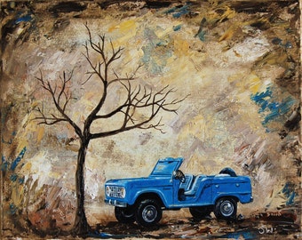 1966 Ford Bronco, artist signed print, early bronco, ford, blue, man cave, vintage, gift, 8x10