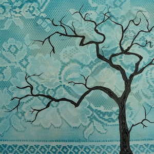 Bohemian Turquoise Lace Tree Silhouette, Original Painting, 12 x 16, on canvas no frame required, one of a kind image 1