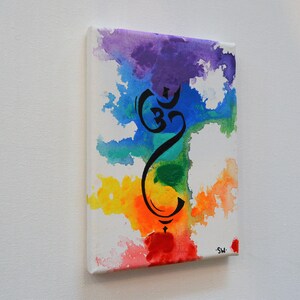 Om Rainbow Canvas Panel, 5 x 7 Original Painting, chakra, energy, yoga, rainbow, ohm, canvas, zen, studio art 1 image 4