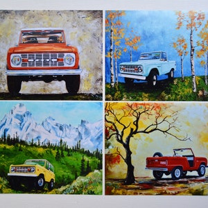 Early Bronco art prints, set of 4, artist signed 8&quot; x 10&quot; photo art print, Ford Bronco, gift, present, men, car gifts, man cave