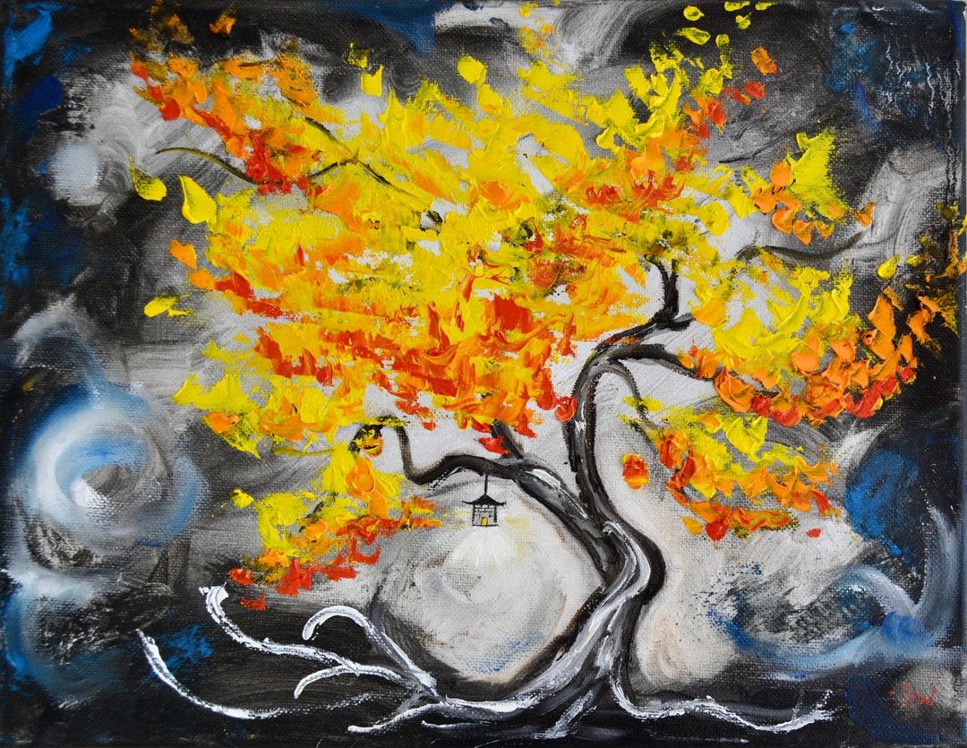 Light up Your Life, Original Painting, Fall Tree, Asian Inspired