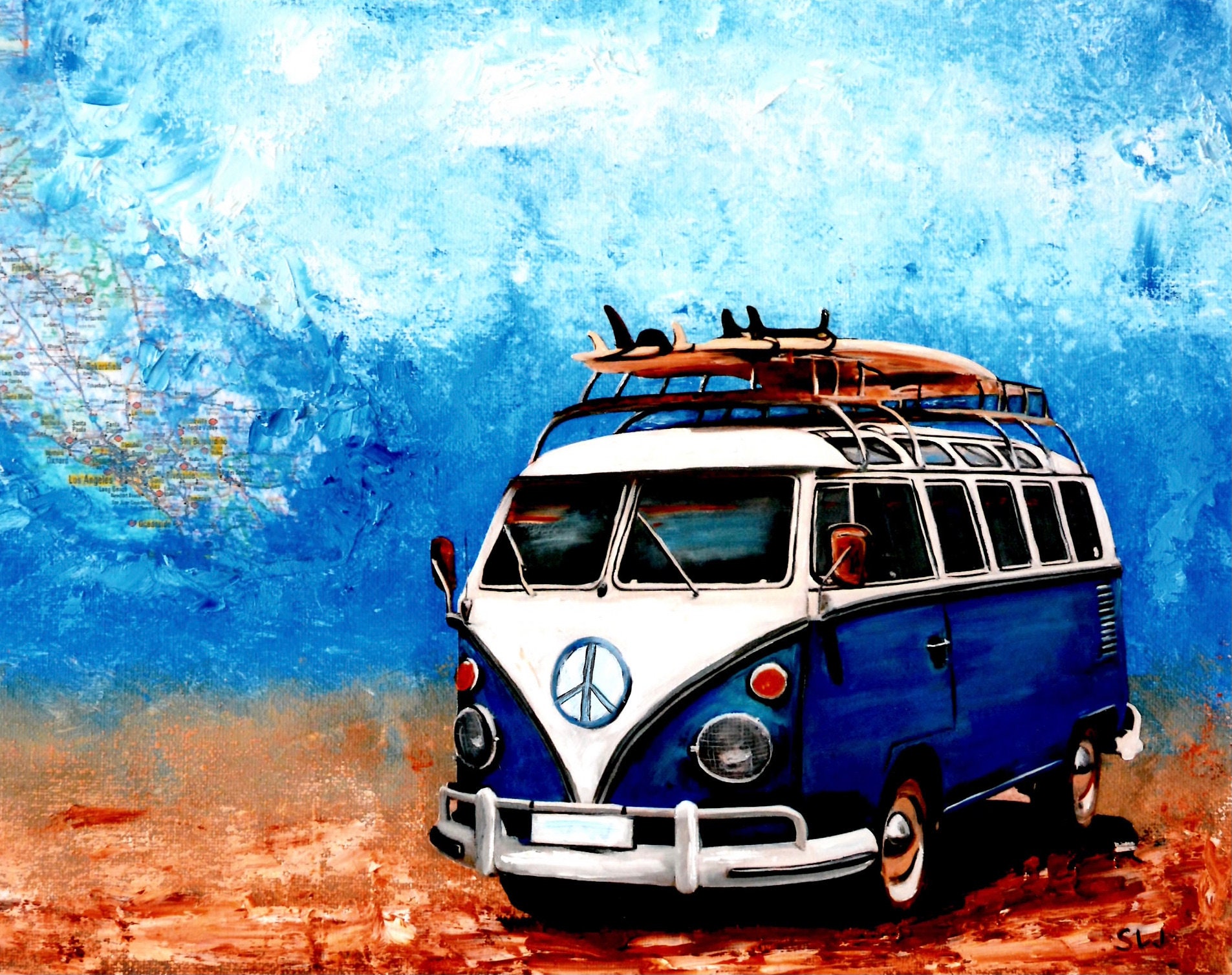 1960's Camper Bus, Artist Signed Print, Vintage Bus, 8