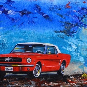 1960's Red Ford Mustang Convertible, Artist signed PHOTO PRINT, 1965, fathers day, gift, christmas, present, men, man image 1