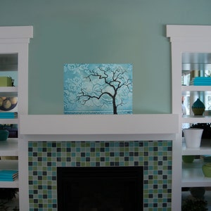 Bohemian Turquoise Lace Tree Silhouette, Original Painting, 12 x 16, on canvas no frame required, one of a kind image 5