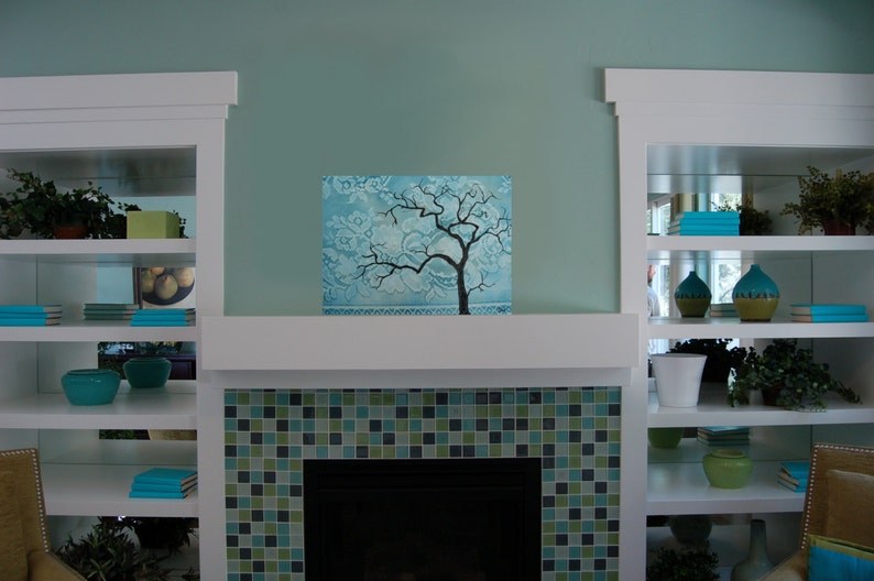 Bohemian Turquoise Lace Tree Silhouette, Original Painting, 12 x 16, on canvas no frame required, one of a kind image 5