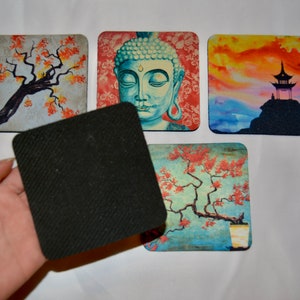 Fine Art Coasters, set of 5, zen, drink coaster, made of flexible neoprene, buddha, asian, gift, present image 6