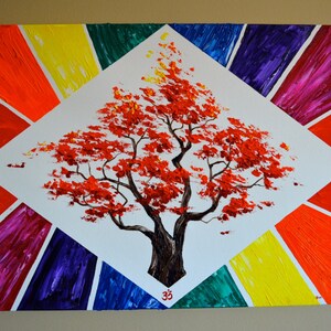 The Healing Tree, Original Oil Painting, 18 x 24, chakra, energy, yoga, rainbow, om, yoga studio art, one of a kind, thick oil paint image 4