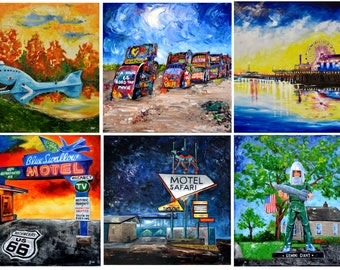 Route 66 painting prints, artist signed, rt66, original art, 8"x8" or 8"x10", sold separately