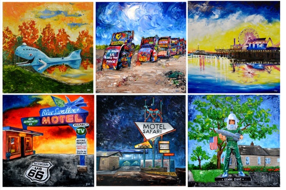 Route 66 Painting Prints, Artist Signed, Rt66, Original Art, 8