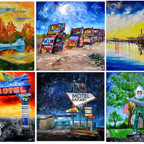 Route 66 painting prints, artist signed, rt66, original art, 8"x8" or 8"x10", sold separately