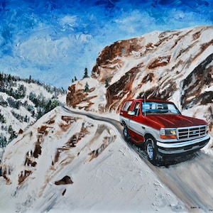 1996 Ford Bronco print, 12x12, red and silver, Bronco, 1990&#39;s