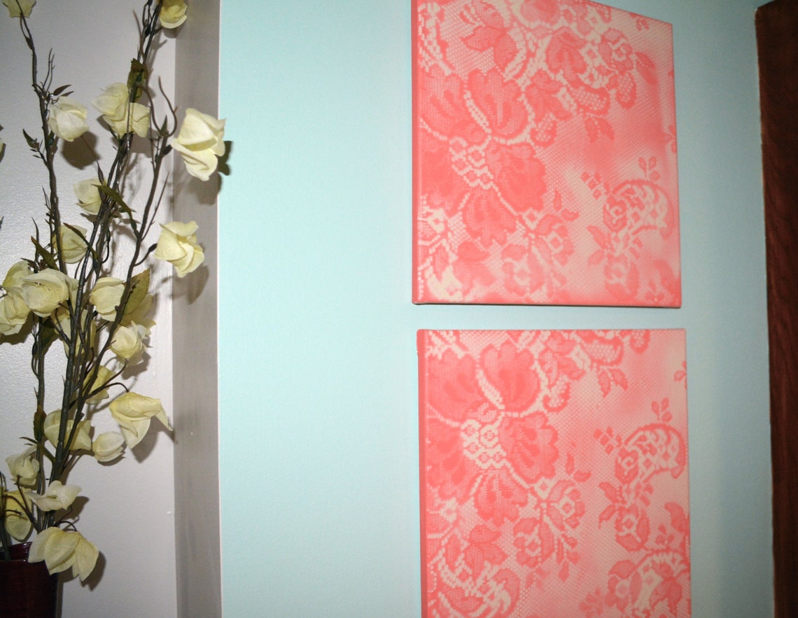 Coral Lace, Vintage Wallpaper Inspired Original Acrylic Painting - Etsy