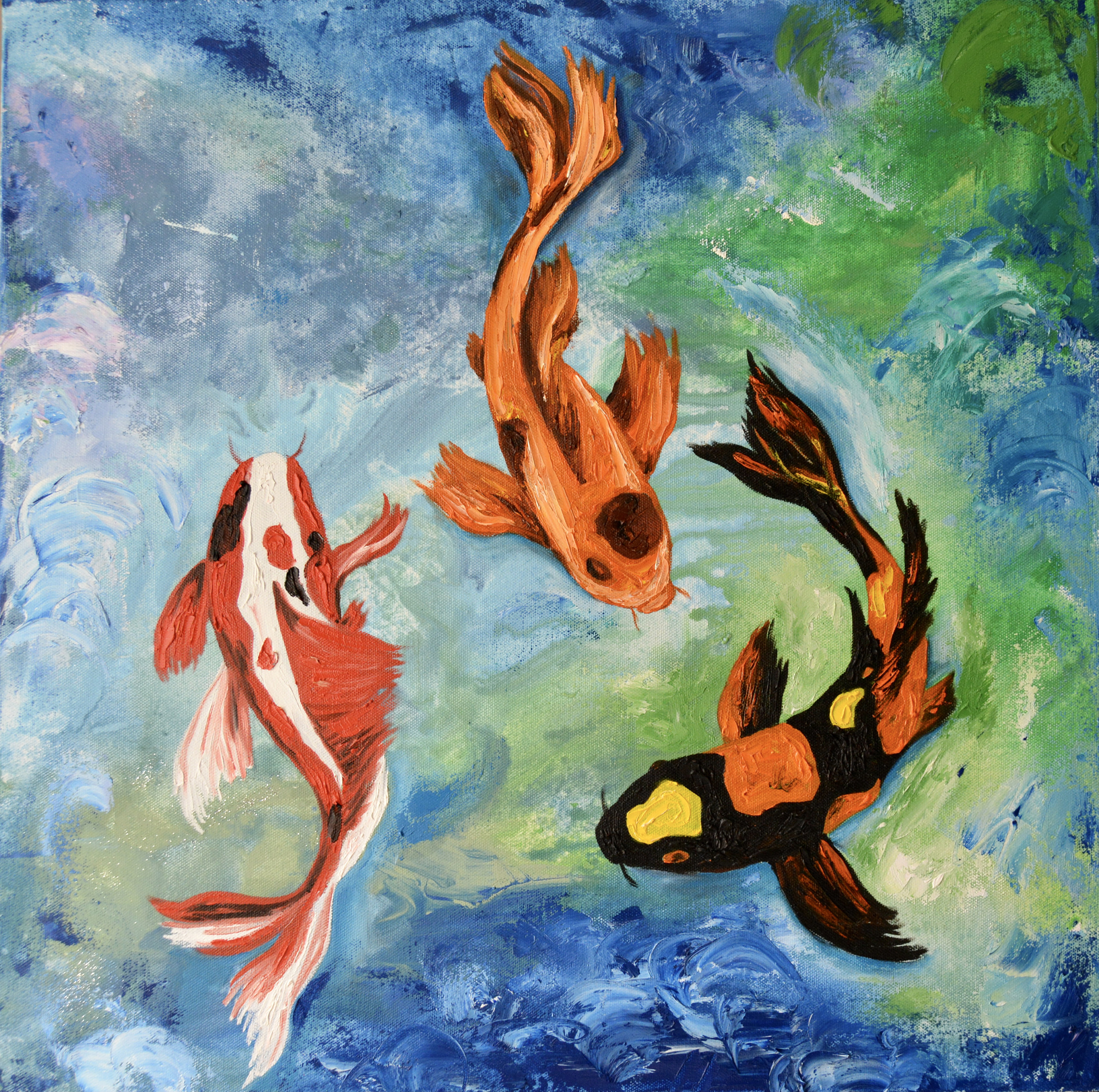 Japanese Koi , Original Oil Painting on Stretched Canvas so