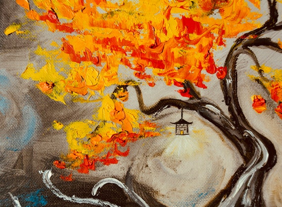 Light up Your Life, Original Painting, Fall Tree, Asian Inspired