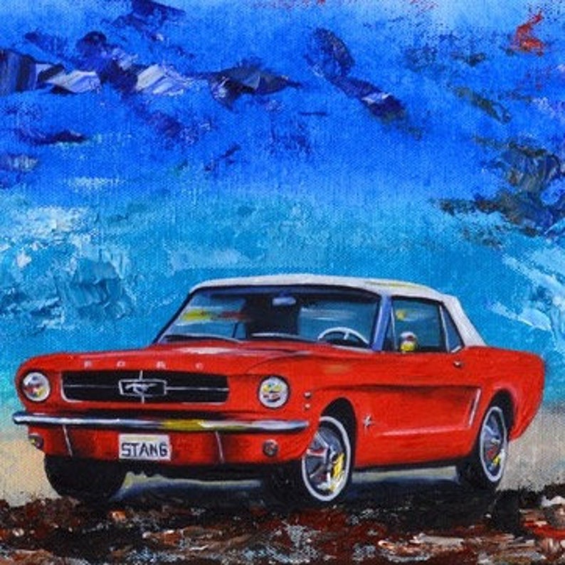 1960's Red Ford Mustang Convertible, Artist signed PHOTO PRINT, 1965, fathers day, gift, christmas, present, men, man image 2