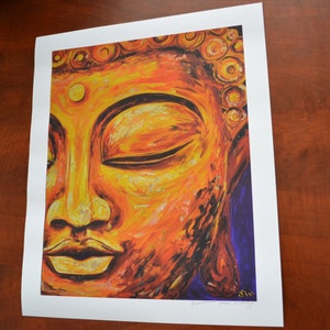 Golden Buddha Print, artist signed print, zen, Buddhist, spiritual, gold, purple, 11 x 14