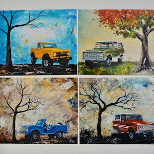 Early Bronco art prints, set of 4, artist signed 8&quot; x 10&quot; photo art print, Ford Bronco, gift, present, men