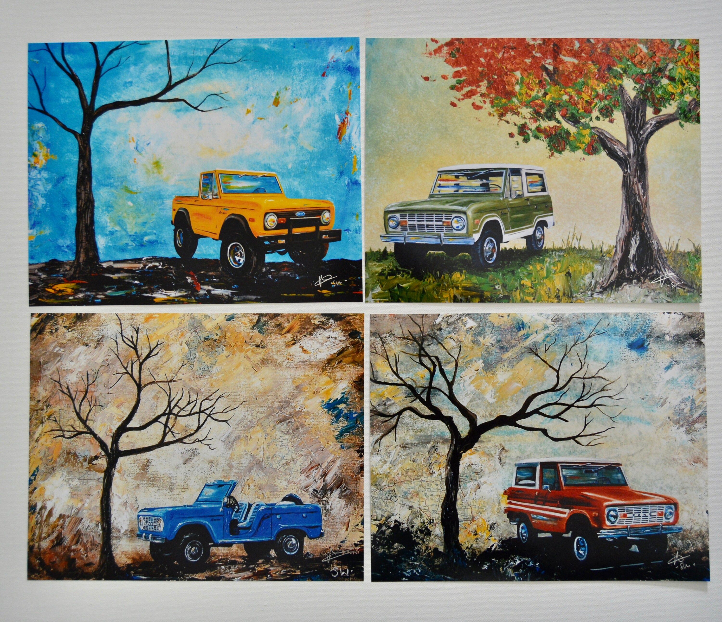 Early Bronco art prints, set of 4, artist signed 8" x 10" photo art print, Ford Bronco, gift, present, men
