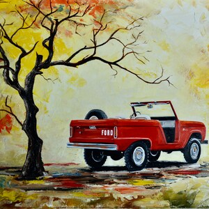 1966 Red, Ford Bronco, Artist signed print, fathers day, gift, christmas, present, men, man, ford, bronco, 1960&#39;s, early bronco