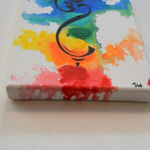 Om Rainbow Canvas Panel, 5 x 7 Original Painting, chakra, energy, yoga, rainbow, ohm, canvas, zen, studio art 1 image 2