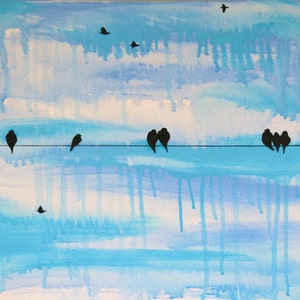 SALE Rainy Birds on a Wire Original Painting