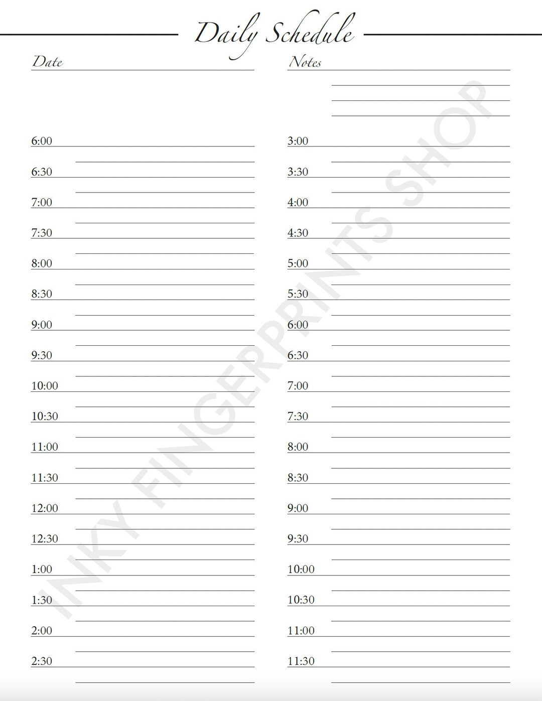 Daily Schedule Printable Calendar Etsy