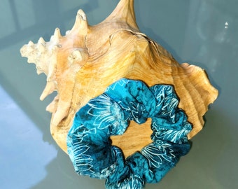 Teal sunflower print scrunchie