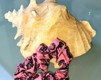 Pink butterfly print scrunchie