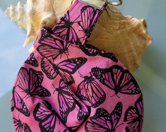 Japanese knot bag pink butterfly print keychain