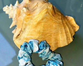 Blue seashell print scrunchie