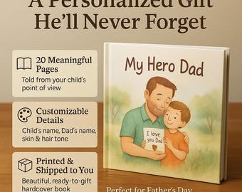 Personalized &quot;My Hero Dad&quot; Storybook – Custom Father&#39;s Day Gift from Child | Printed Keepsake for Dad, Sentimental Dad Gift
