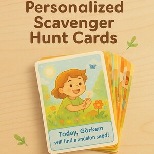 Tarjetas de búsqueda del tesoro de la naturaleza personalizadas para niños - Juego de aventuras con nombre personalizado - Actividad al aire libre para niños - Listo para regalar