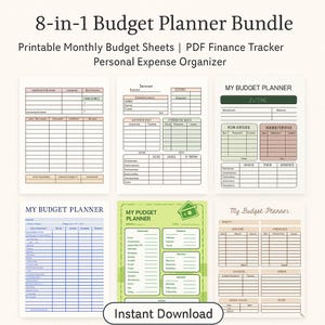 8-in-1 Budget Planner Bundle | Printable Monthly Budget Sheets | PDF Finance Tracker | Personal Expense Organizer | Instant Download