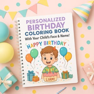 Personalisiertes Geburtstags-Malbuch mit Foto und Namen des Kindes – Individuelles Geburtstagsgeschenk für Kinder – Gedrucktes Kinderbuch