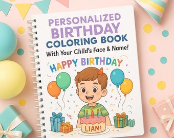 Personalized Birthday Coloring Book with Child’s Photo & Name – Custom Birthday Gift for Kids – Printed Story Activity Book