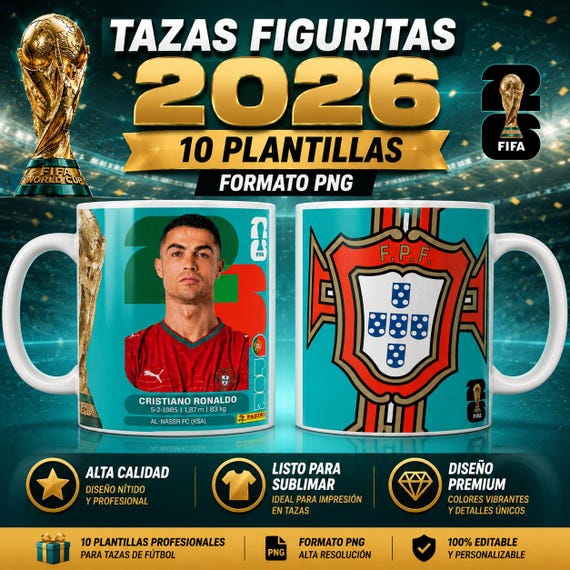 10 Plantillas para Tazas Figuritas Mundial 2026 | Diseños Fútbol Sublimación 11oz PNG | Descarga Digital