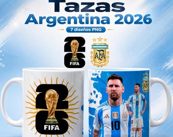 Plantillas para Tazas Jugadores Argentina Mundial 2026 | Diseños Fútbol Sublimación 11oz PNG | Descarga Digital