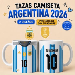 Argentina World Cup 2026 Mug and T-Shirt Templates | PNG Sublimation Football Designs | Digital Download