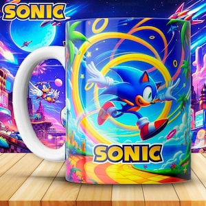12 Sonic Mug Designs | JPG Sublimation Templates | Cartoon Mug Wraps | Instant Digital Download
