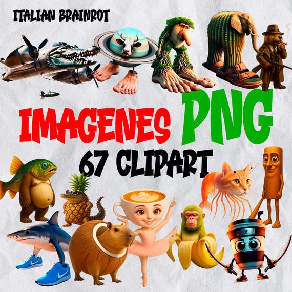 67 Italian Brainrot Tralalero Clipart PNGs | Cute Kids Sublimation Designs | Digital Download