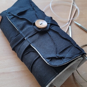 ロールアップ編み針ケース：リネンの輪針オーガナイザー