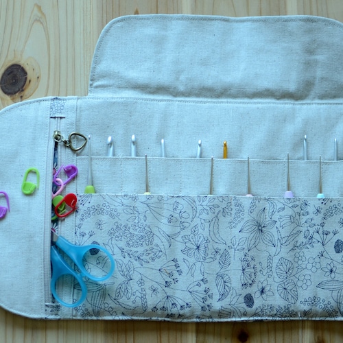 Crochet Hook Roll up Case in Natural Linen With a Zipper Etsy