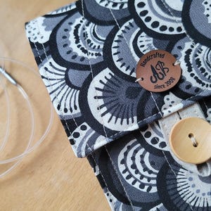 Black Knitting Needle Holder, Travel Knitting Case, Knitting Accessories, Knitter Gift, Japanese patterned knitting needle case